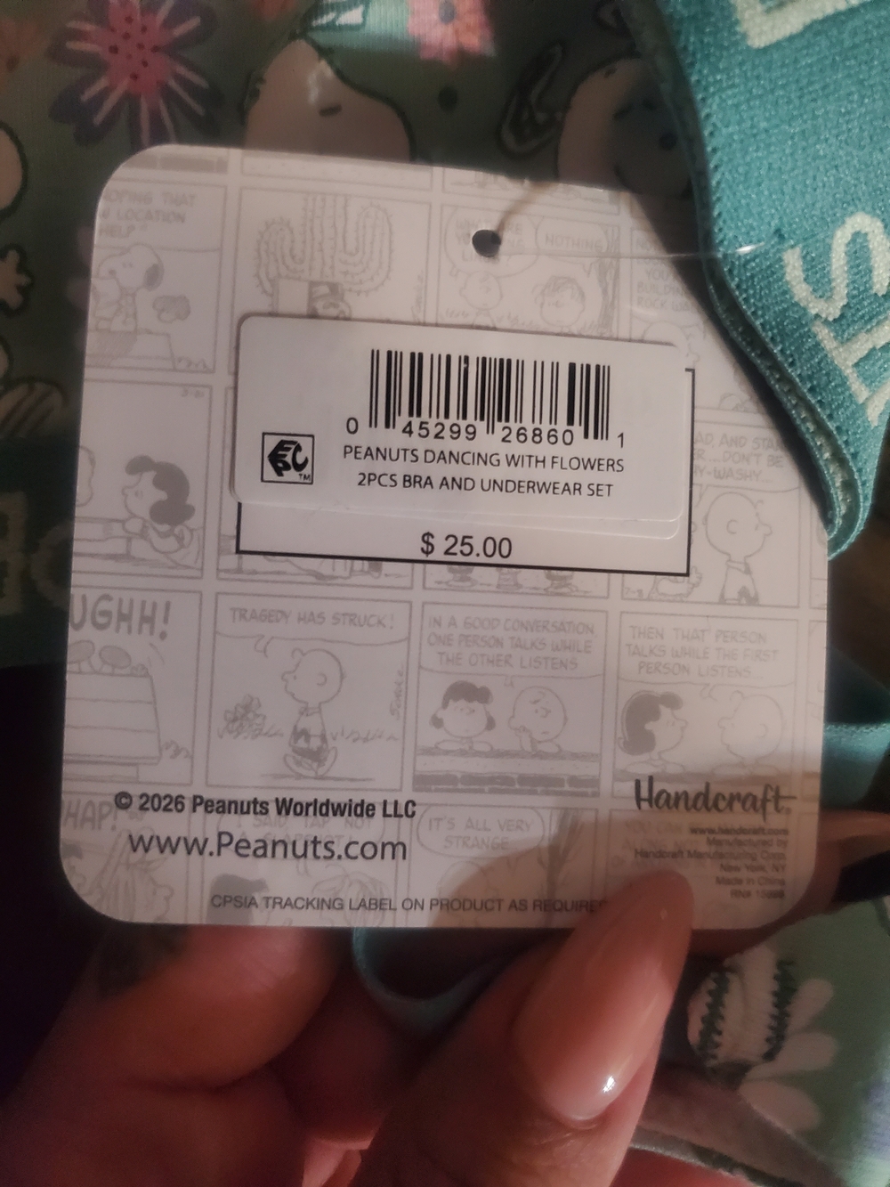 Peanuts Snoopy Mint Floral Bralette & Shorts Set - Picture 4 of 4